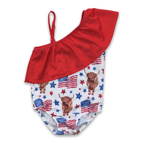 Highland cow flag one pc baby girls 4th of july swimsuit – Yawoo Garments