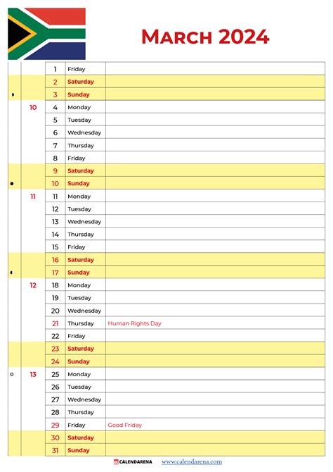 March 2024 Calendar South Africa With Holidays
