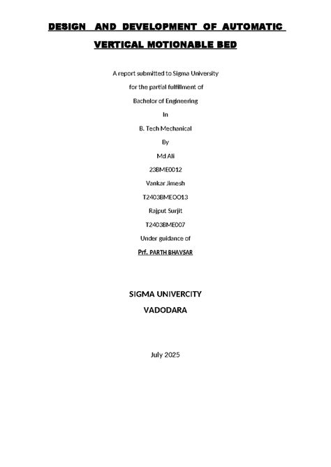 B. Tech Mechanical Mini Project Report: Automatic Vertical Motion Bed ...