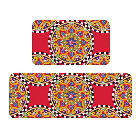 Kitchen Mats for Floor 2 Piece - trendy bright red checkered pattern ...