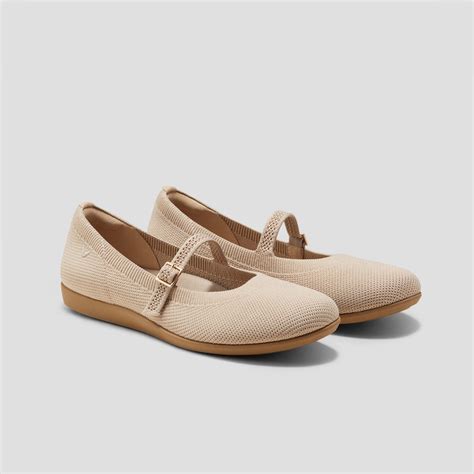 Claire Walker Mary-Jane Round-Toe Flats in Almond | VIVAIA
