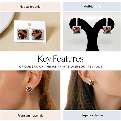 Jewellery Online - Premium Brown Animal Print Silver Square Studs ...