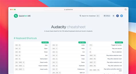 Audacity Cheat Sheet & Quick Reference