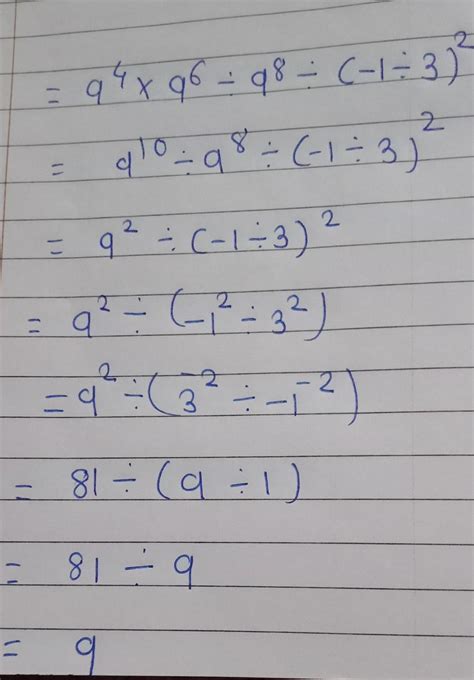 9^4×9^6÷9^8÷(−1÷3)^2 pls provide me solution of this mates pls - Brainly.in
