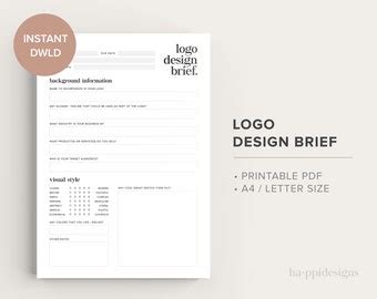 Logo Design Brief Printable PDF A4 & Letter Size - Etsy India