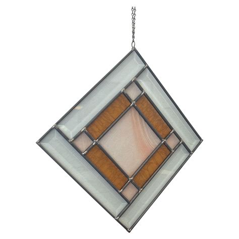 Vintage Orange Toned Stained Glass Wall Decor For Sale at 1stDibs