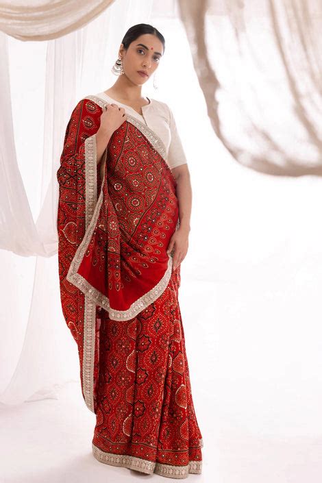 Buy Ajrakh Modal Silk Sarees Online | Handcrafted & Authentic | VastraRaag
