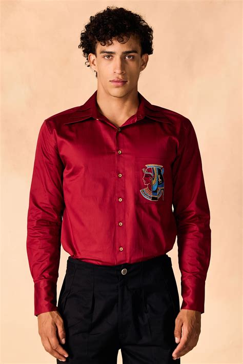 Pleated Collar Embroidered Shirt – Savvy Red