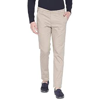 Buy BASICS Casual Plain Beige Cotton Stretch Tapered Trousers_30 at ...
