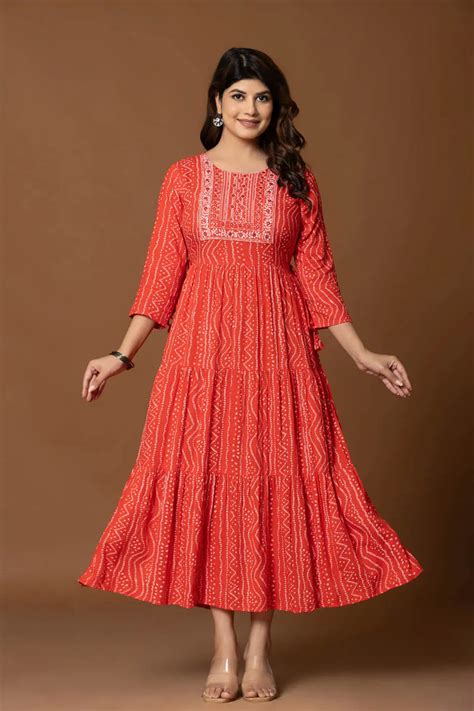 RED PRINTED TIERED MAXI DRESS WITH EMBROIDERED YOKE – fashiondwarclothing
