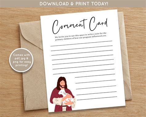 Image result for Primary Program Comment Card Template
