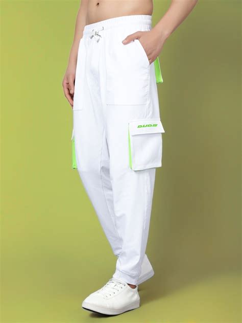 CARGO PANTS (WHITE WITH LILAC HIGHLIGHTER)