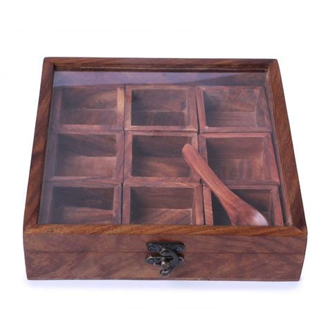 Buy Kesha Spree Wooden Spice Box 9 Bowl | Sheesham Wood Spice Box for ...