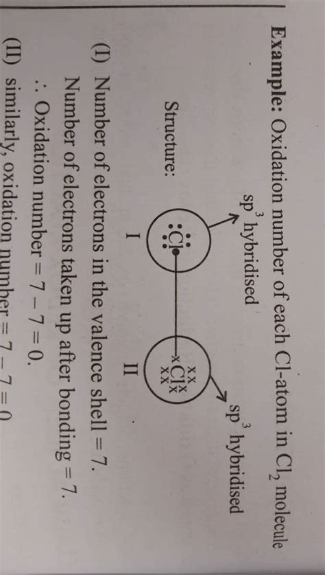 Example: Oxidation number of each Cl-atom in Cl2 molecule(I) Number of e..