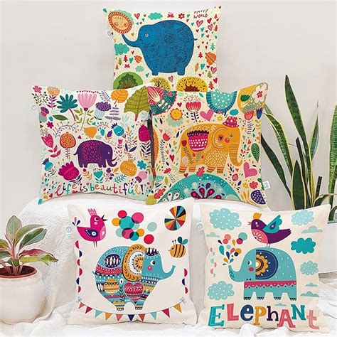 Buy STITCHNEST Set of 5 Polycotton Cushion Covers – 16x16 Inches ...