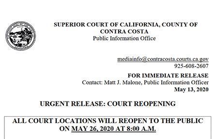 Contra Costa Courts to Reopen on May 26 - East County Today