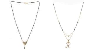 Buy Gold Plated Traditional Black Bead Single Line American Diamond ...