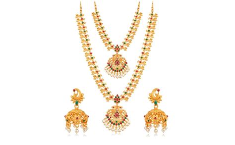 Sukkhi Ethnic Pearl Gold Plated Floral Peacock Long Haram Necklace Set ...