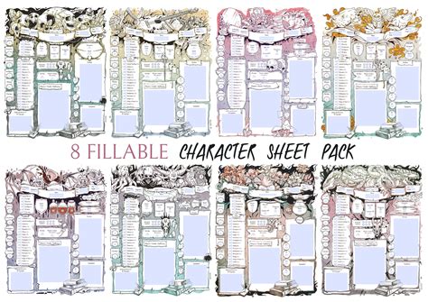 D&D Character Sheets Pack 8 Fillable Custom Character Sheets With ...