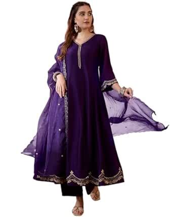 Buy LYMI LABEL Purple Vichitra Zari Sequence Embroidered Kurta with ...