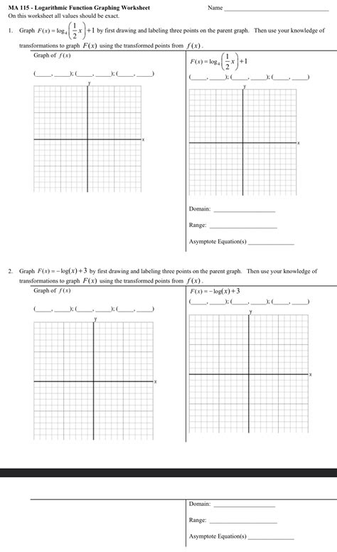 Image result for Logarithmic Function Graph Worksheet