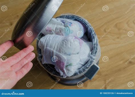 Trash Bin Full of Used Diapers. Close Up Stock Photo - Image of home, apartment: 150235126