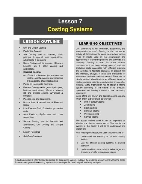 Costing Systems - Lesson 7 Costing Systems Unit and Output Costing ...