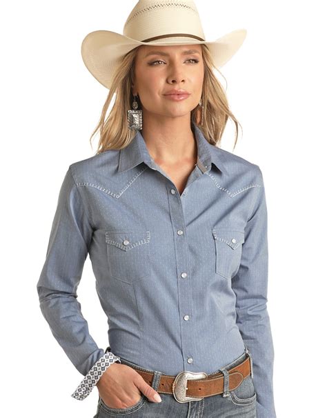 Womens Panhandle Roughstock Blue Tone on Tone Western Pearl Snap Shirt ...