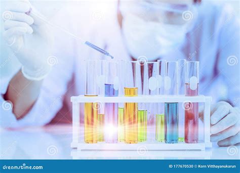Scientist Doctor Study Chemical Reaction Test Many Sample in Tube ...