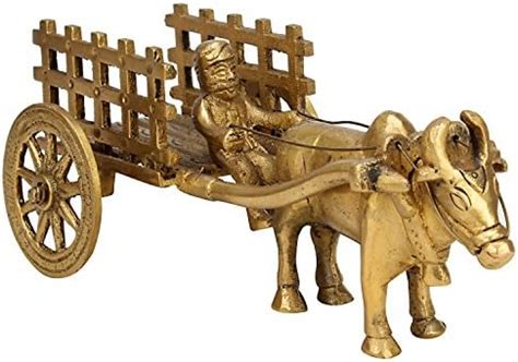 Buy Kartique Brass Bullock Cart Showpiece with Farmer for Home Office ...