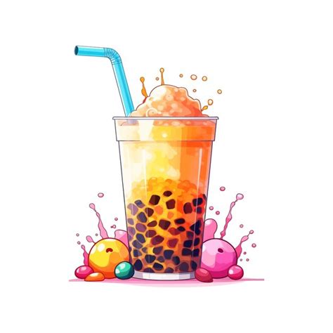Aquarela colorida bolha chá Clipart fundo branco | vetor Premium gerado ...