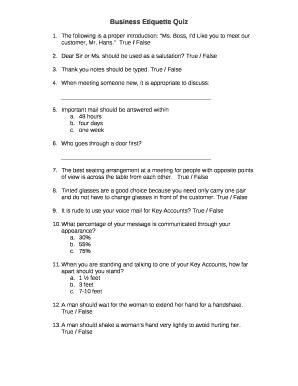 Business Etiquette Quiz Doc Template | pdfFiller