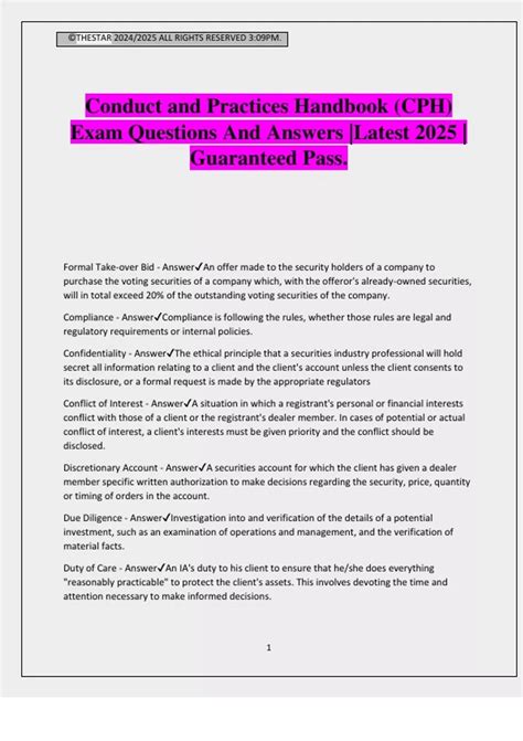 Conduct and Practices Handbook (CPH) Exam Questions And Answers |Latest ...