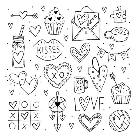 St.Valentines Day big doodle set of elements, clipart. 1259094 Vector ...