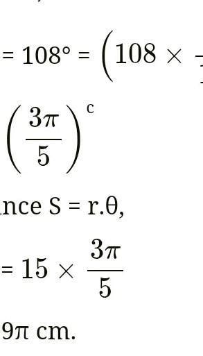 The length of arc subtending an angle of 210 at the centre of the ...