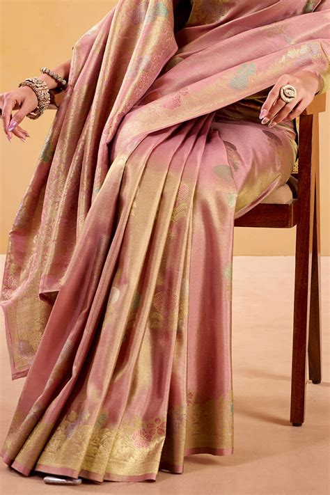 Panache Baby Pink Banarasi Tissue Silk Saree With Beleaguer Blouse Pie ...