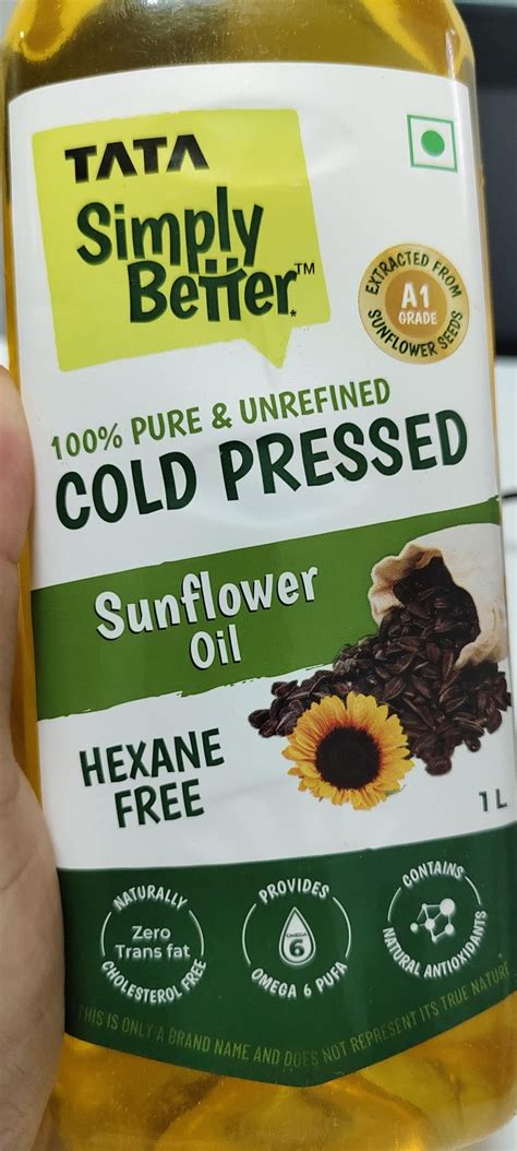 Tata Simply Better Pure & Unrefined Cold Pressed Sunflower Oil, Hexane ...