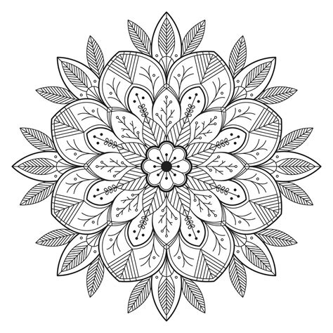 Mandala with leaves and flowers - Mandala Coloring Pages for Kids