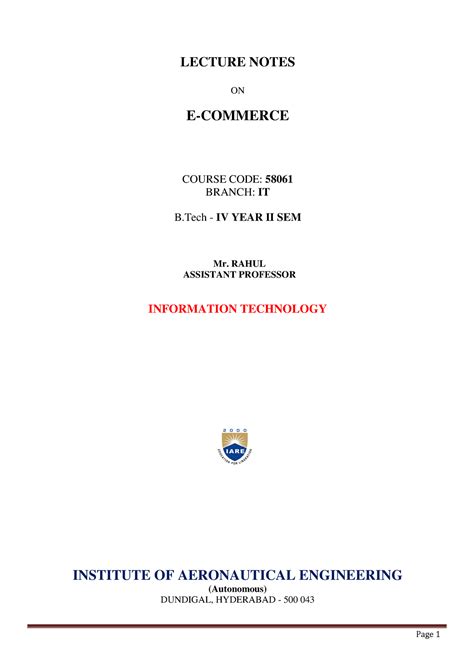 E commerce mcom - LECTURE NOTES ON E-COMMERCE COURSE CODE: 58061 BRANCH ...