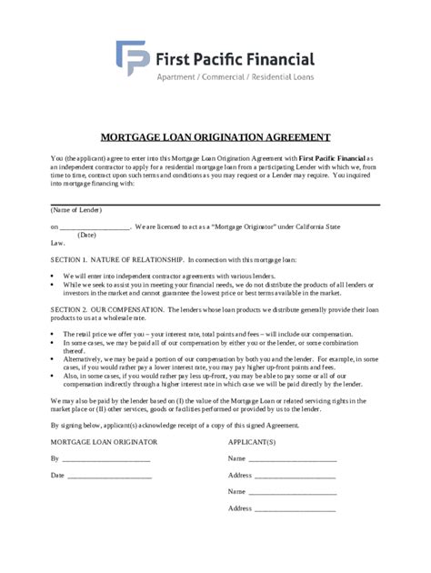 Sample Mortgage Loan Origination Agreement - Edit, Fill ... Doc ...