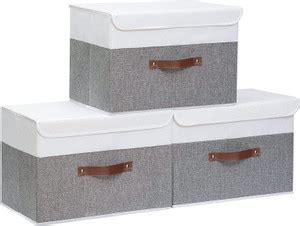 QUAIL Non-Woven Jute Print Large Storage Box with Lid & Handle for Toys ...