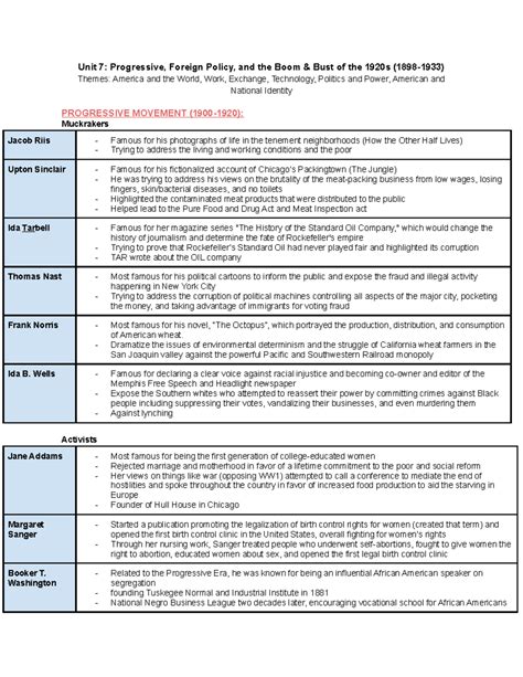 Apush Unit 7 Review - Unit 7: Progressive, Foreign Policy, and the Boom ...