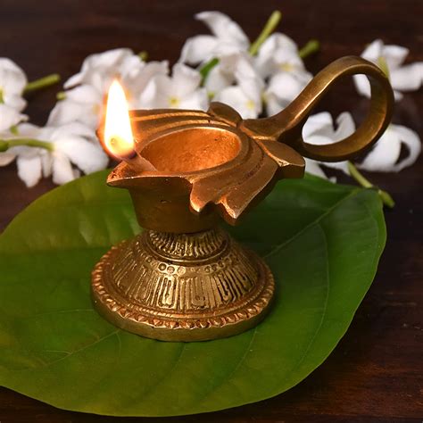 Buy Brass Lotus Shape Oil Lamp With Handles for Diwali Pooja