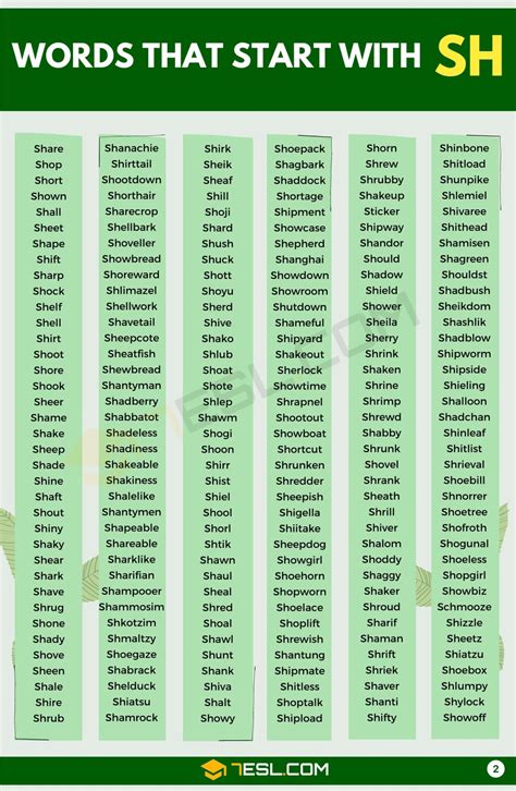 Words that Start with SH (555+ Words in English) • 7ESL