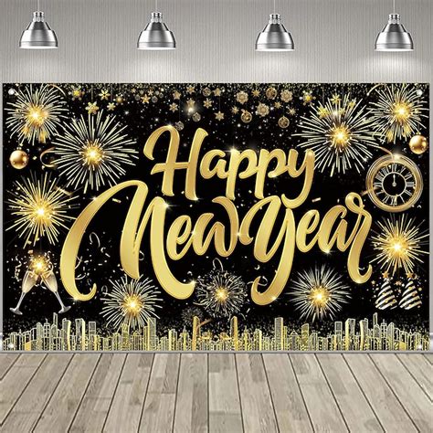 New Years Eve Party Black and Gold Decorations Sequin Backdrop ...
