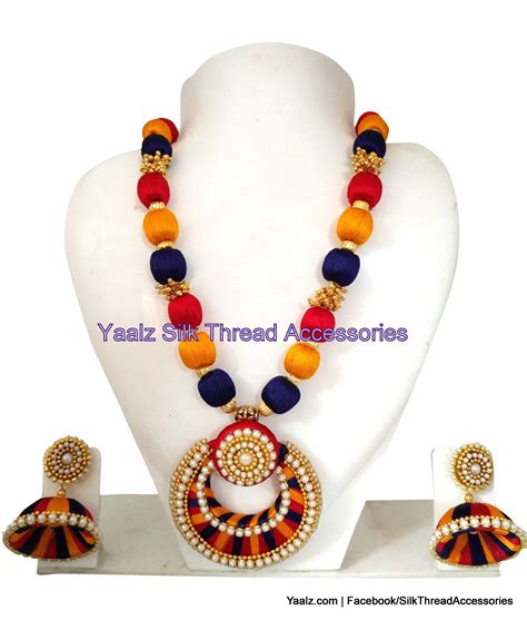 Yaalz Silk Thread Neckset With Heavy Stone Kada Pair In Beige Color