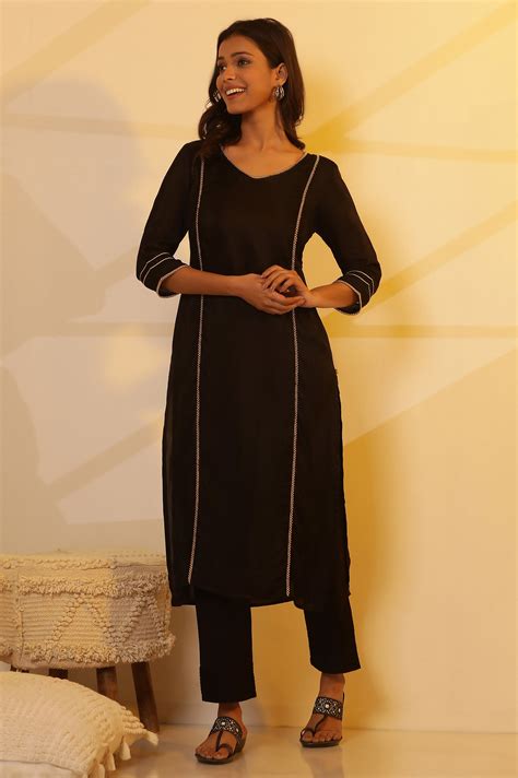 Buy Black Shantung Embellished Kurta Online for Woman | Shop for Aurelia