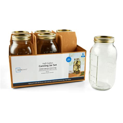 Mainstays 64 oz Airtight Glass Canning Jars with Wide Mouth and Gold ...