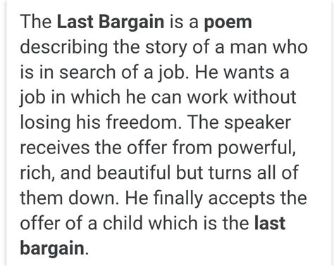 Write summary on poem The last bargain....No spams pls - Brainly.in