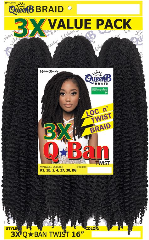 Urban Beauty Queen B Qban Loc N Twist Braid Hair 3X Pack, 16 inch, #1B ...